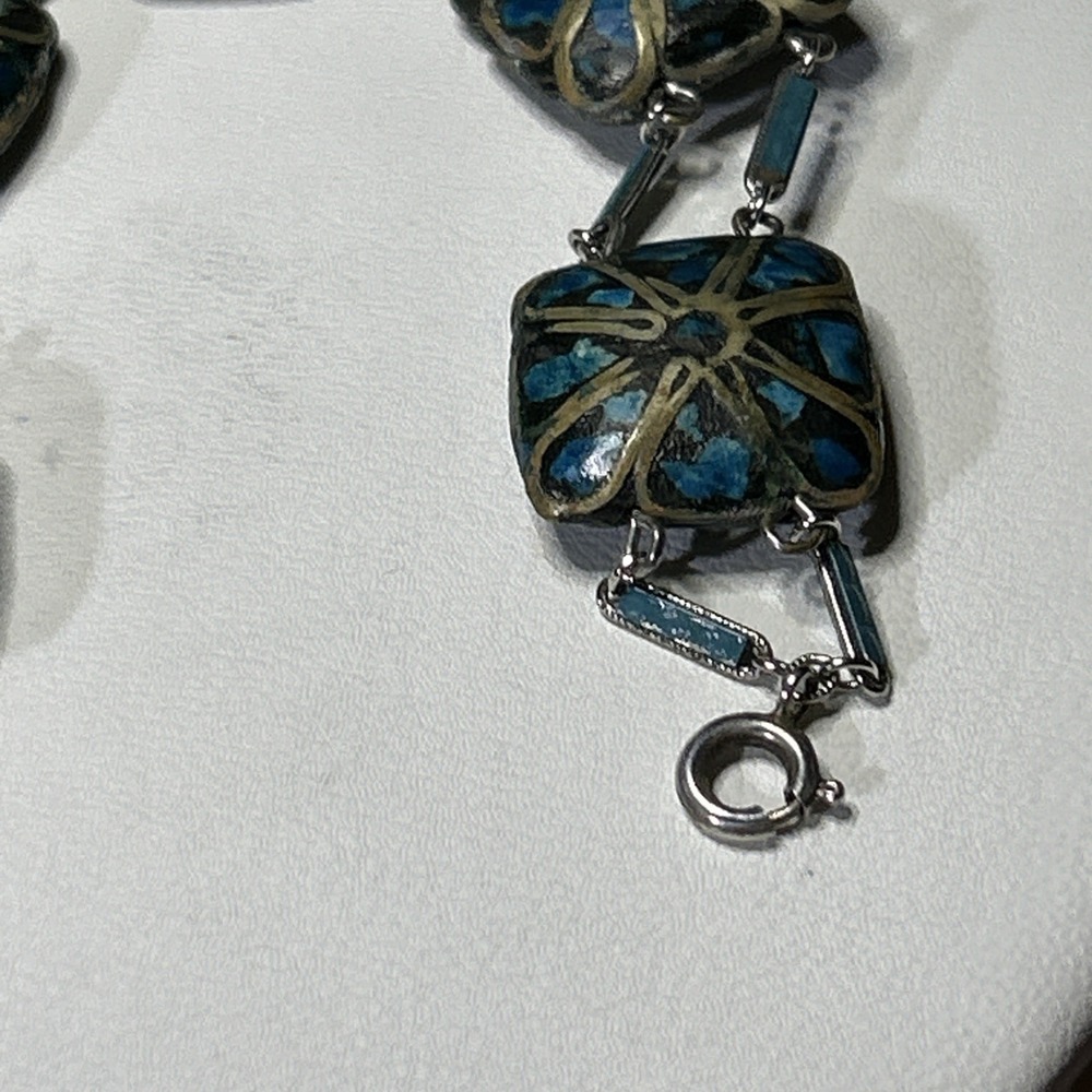 Vintage‎ Sterling Tibet Nepalese Style Turquoise Wire Inlay Bead Bracelet 5515 - Picture 12 of 13